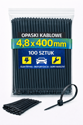 Opaski zaciskowe 4,8 × 400 mm czarne – trytytki kablowe nylon PA – 100 szt.