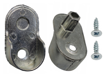 Zestaw wsporników drążka meblowego owalnego – srebrny, odlew, bolec + wkręty.