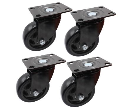 Zestaw 4 kółek obrotowych Ø 125 mm – gumowane, łożyskowane, podstawa 63 × 94 mm (bez hamulca)