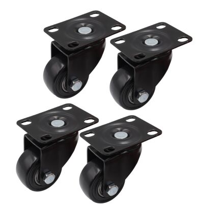 Zestaw 4 kółek obrotowych Ø 75 mm – gumowane, łożyskowane, podstawa 63 × 94 mm (bez hamulca)