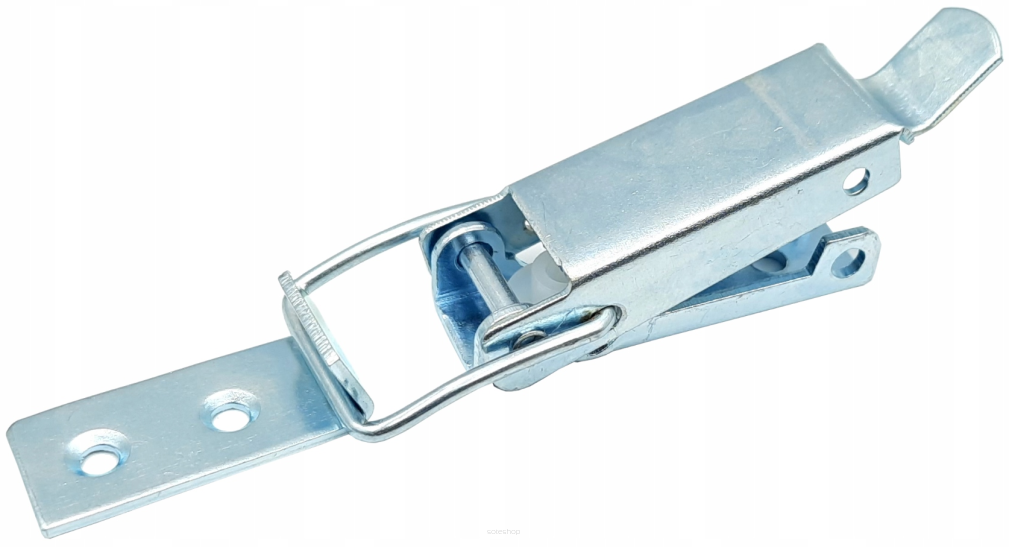 Klamra montażowa do blatów stołu i skrzyń – stalowa 17 × 75 mm z haczykiem 14 × 30 mm.