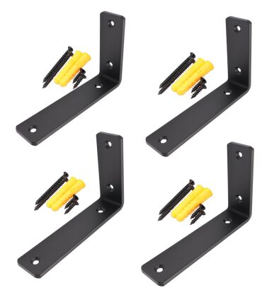 Zestaw 4× wsporników półki LOFT L180 × 100 × 38 mm – czarny mat + zestaw montażowy