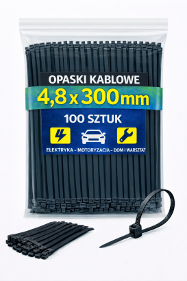 Opaski zaciskowe 4,8 × 300 mm czarne – trytytki kablowe nylon PA – 100 szt.