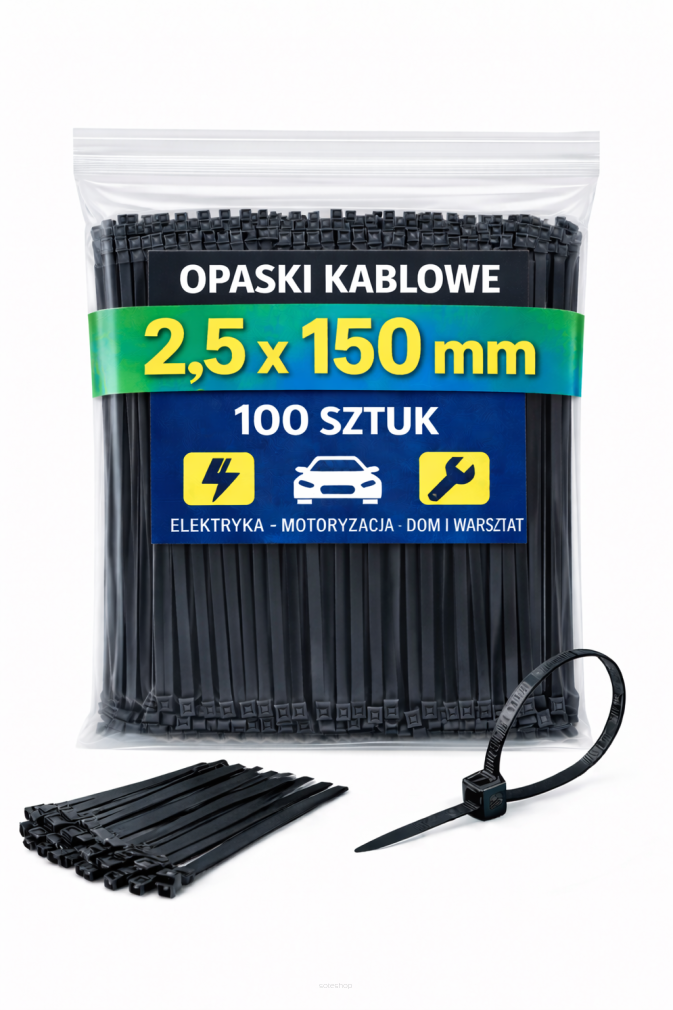 Opaski zaciskowe 2,5 × 150 mm czarne – trytytki kablowe nylon PA – 100 szt.