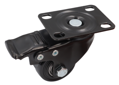 Kółko obrotowe z hamulcem łożyskowane Ø 40 mm – guma, podstawa 43 × 60 mm.