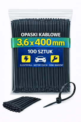 Opaski zaciskowe 3,6 × 400 mm czarne – trytytki kablowe nylon PA – 100 szt.
